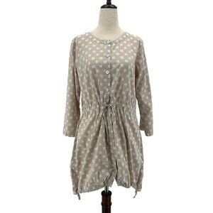 Ritva Falla Checker Tan White Roll Tab Sleeve Dress Womens XS